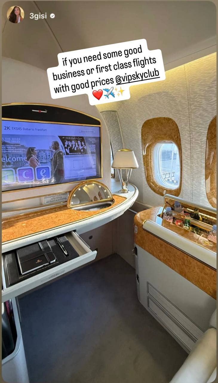 Instagram story from 3gisi in Emirates First Class